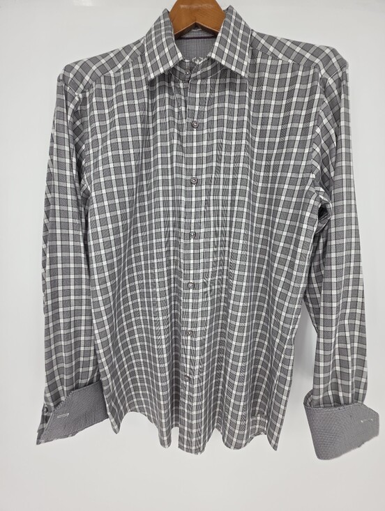 Bugatchi Other - Bugatchi Uomo Shaped Fit Gray Plaid Button Down Shirt Men's Medium Cotton